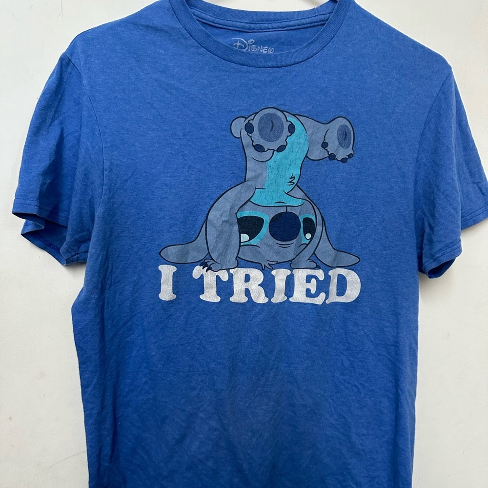 Disney stitch‎ i tried tshirt size medium blue  shirt